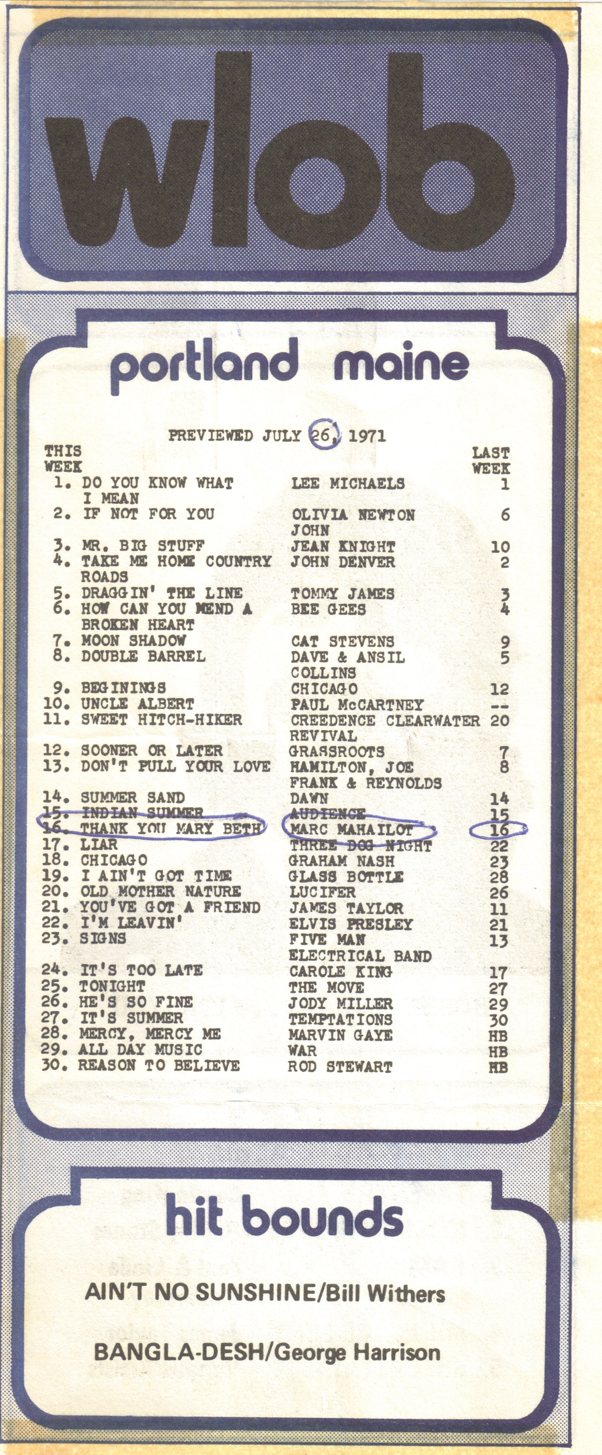 WLOB Chart 1971